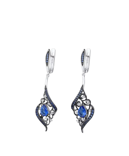 Серьги из серебра с цирконом и шпинели