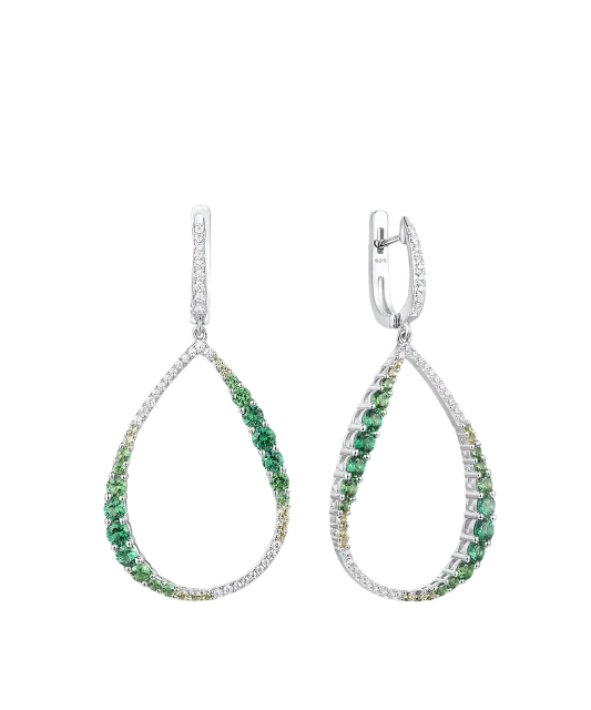 Серебряные серьги со шпинелями и цирконами