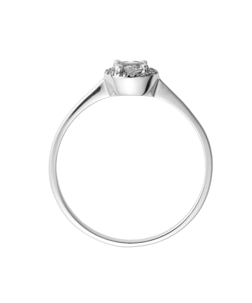 Valgest kullast sõrmus teemantide ja läbipaistva topaasiga