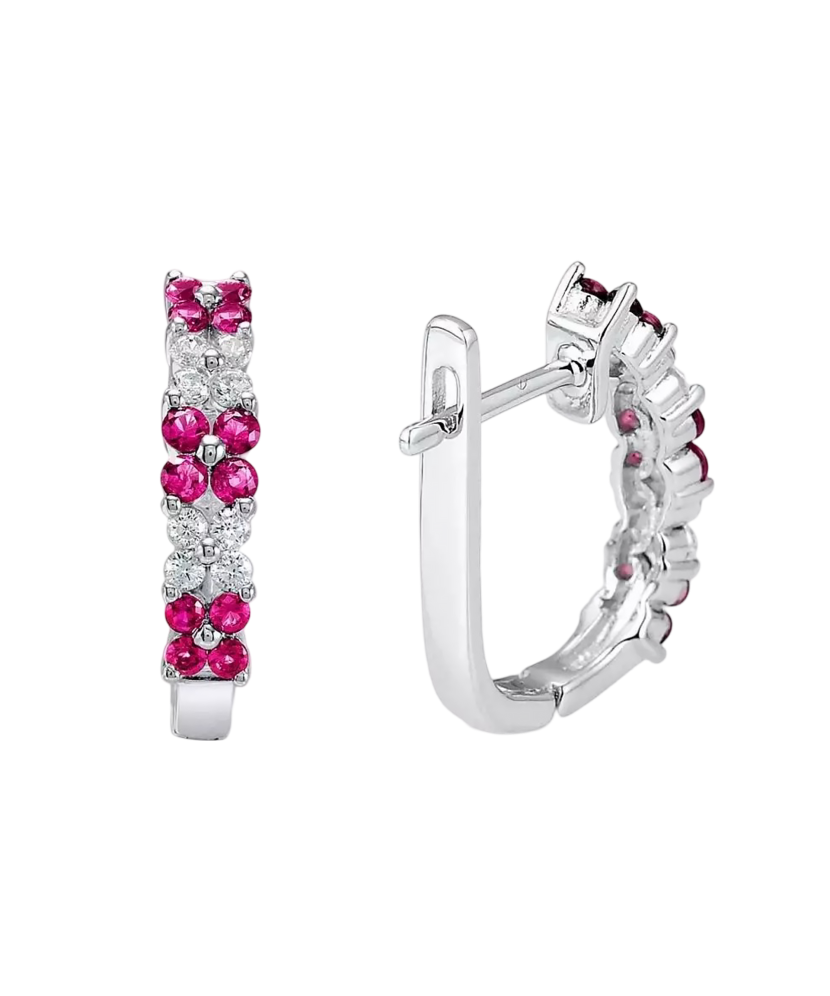 Серебряные серьги с нано-рубинами и фианитами