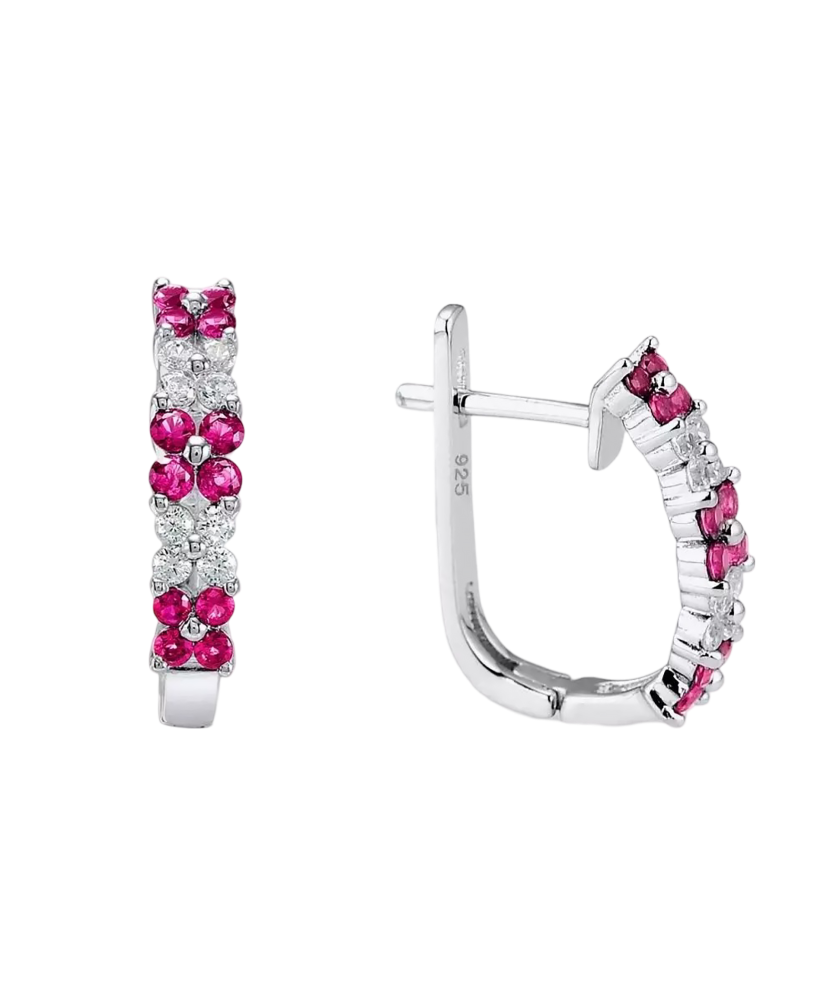 Серебряные серьги с нано-рубинами и фианитами