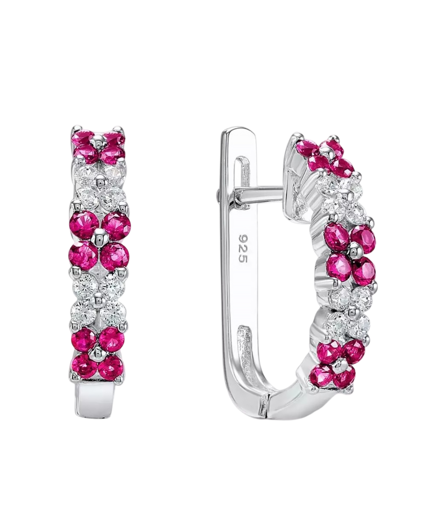 Hõbedast kõrvarõngad nanorubiinide ja tsirkoonidega