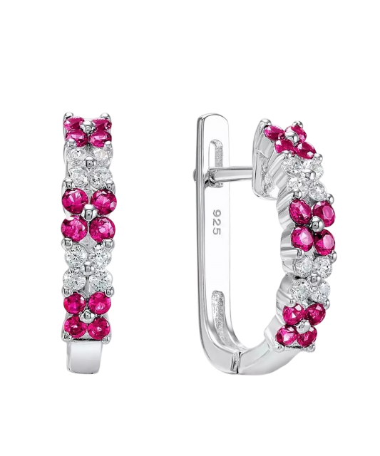 Hõbedast kõrvarõngad nanorubiinide ja tsirkoonidega