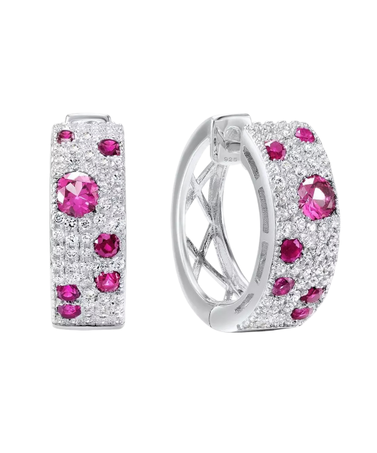Серебряные серьги с нано-рубинами и фианитами