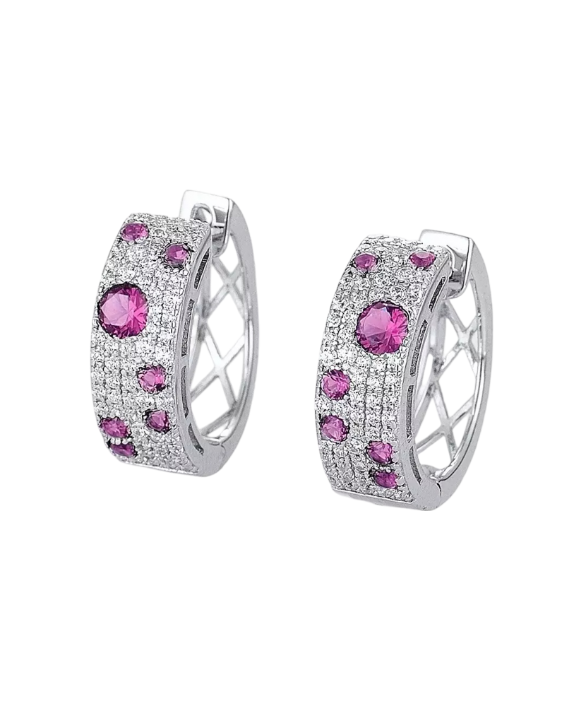 Серебряные серьги с нано-рубинами и фианитами