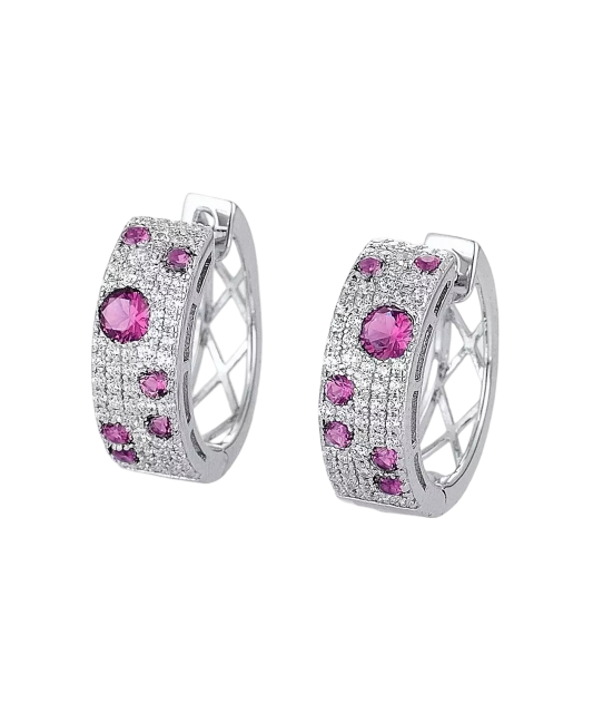 Hõbedast kõrvarõngad nanorubiinide ja tsirkoonidega