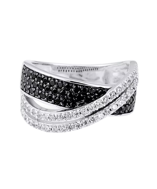 Кольцо из серебра с фианитами и шпинели