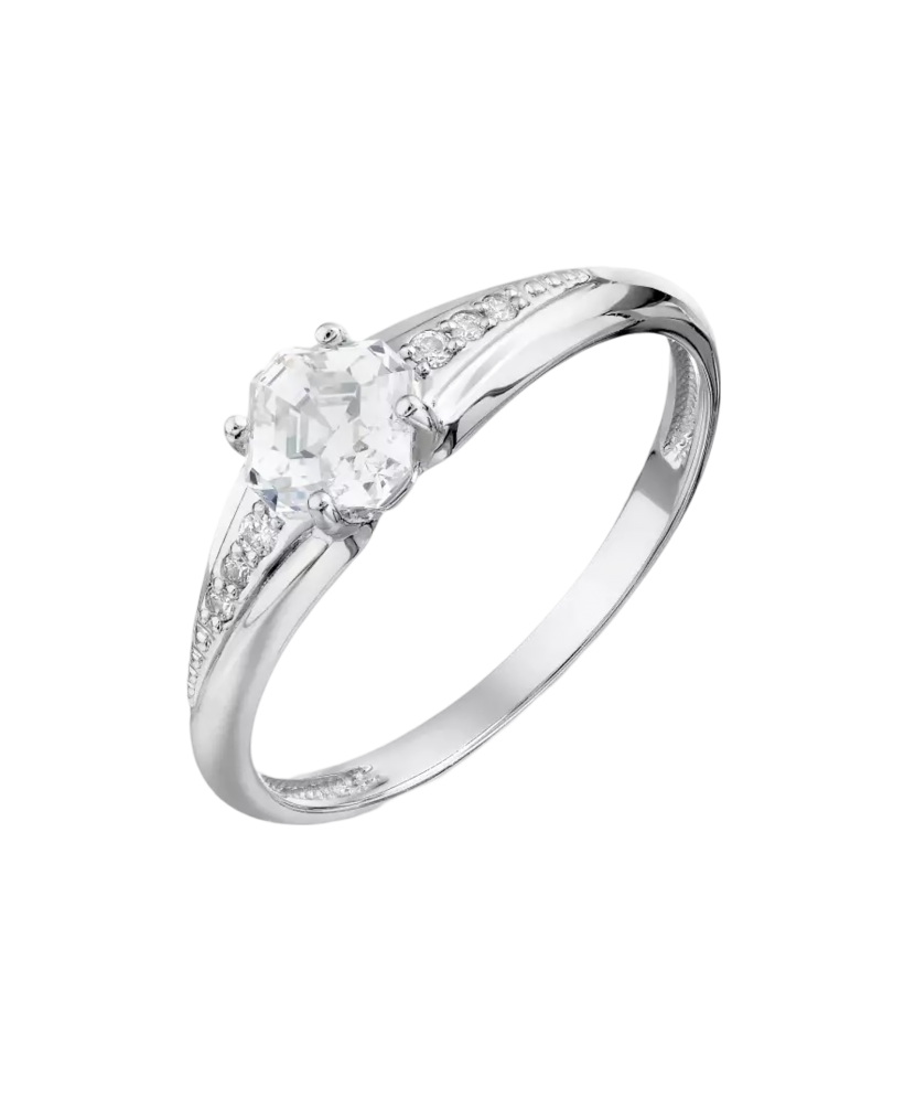 Кольцо из белого золота с цирконами