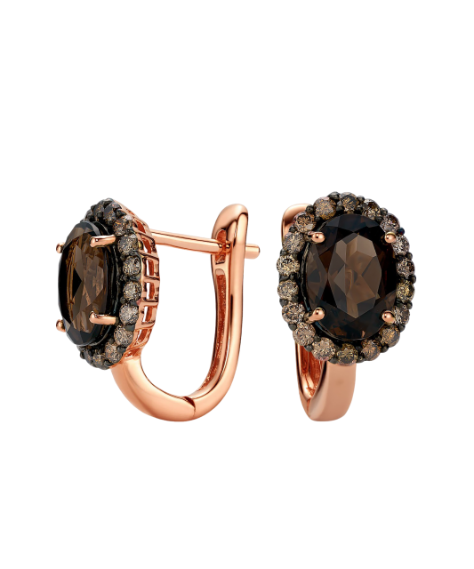 Серьги из золота с бриллиантами и дымчатый кварц