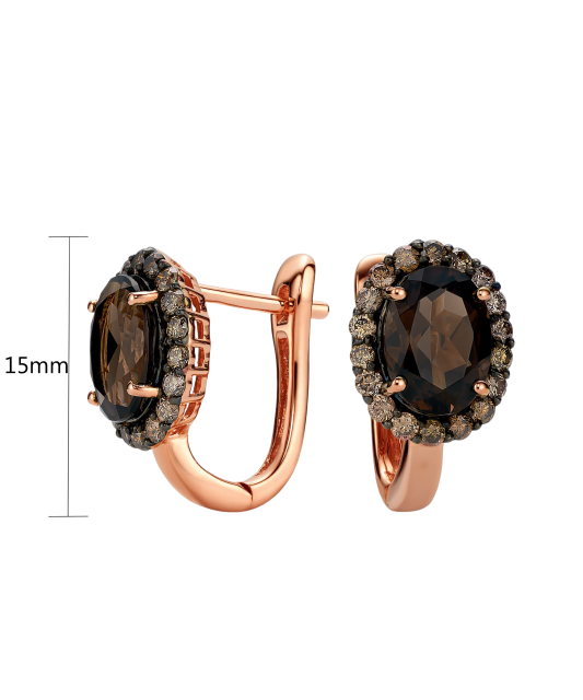 Серьги из золота с бриллиантами и дымчатый кварц