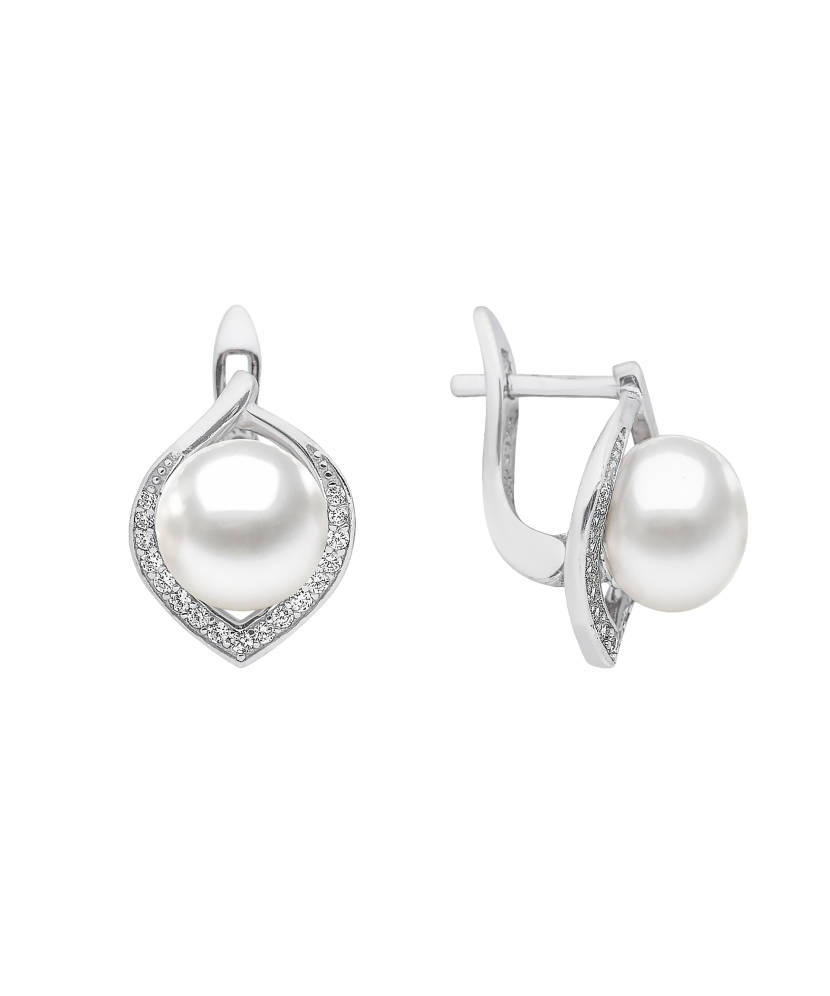 Серьги из серебра с жемчугом и цирконами