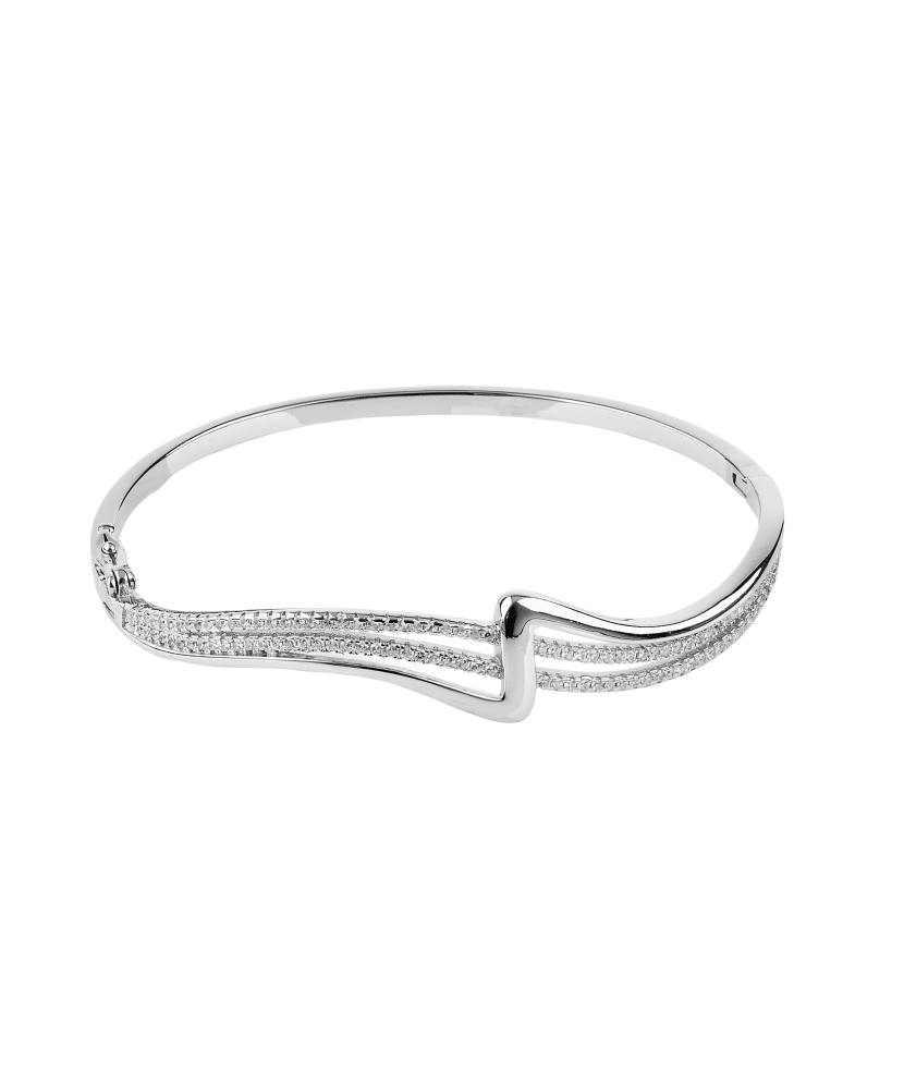 Серебряный жёсткий браслет с цирконами