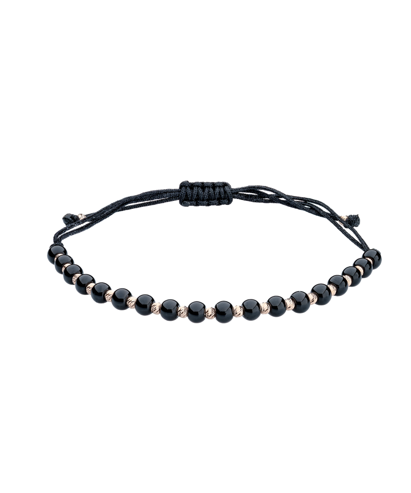 Mustast lõngast käevõru kulla ja oonüksitega