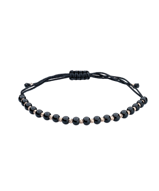 Браслет из чёрной нити с золотом и ониксами