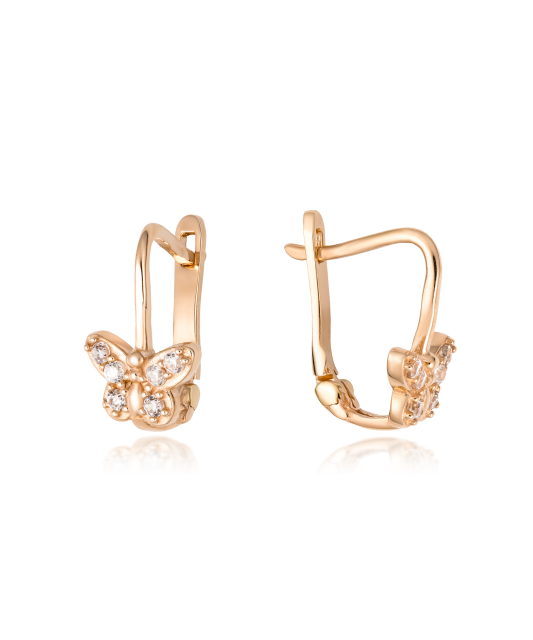 Золотые серьги с цирконами "Бабочка"