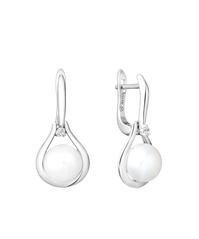 Hõbekõrvarõngad pärlite ja tsirkoonidega