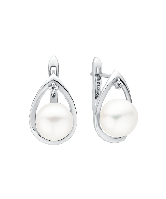 Hõbekõrvarõngad pärlite ja tsirkoonidega