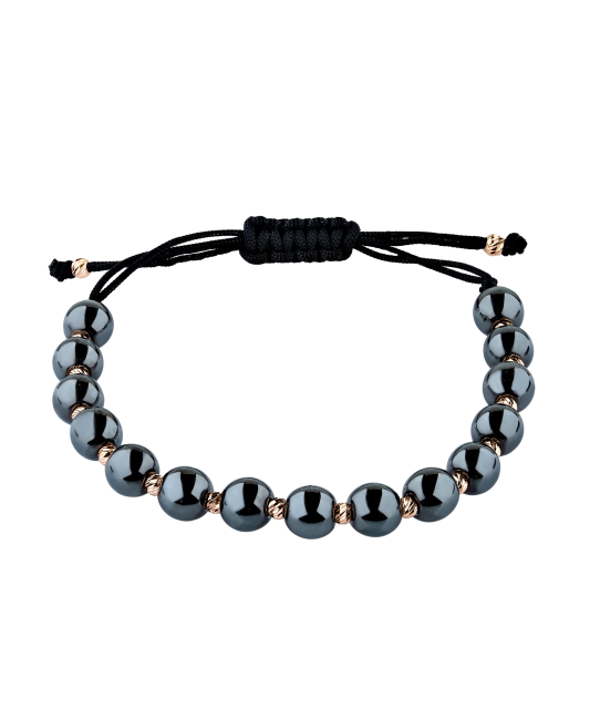 Браслет из черной нити с золотом и гематитами