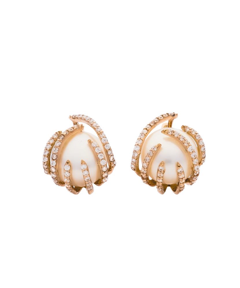 Kuldkõrvarõngad pärlite ja tsirkoonidega Goldinga 03927