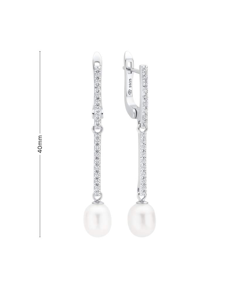 Серьги из серебра с жемчугом и цирконами