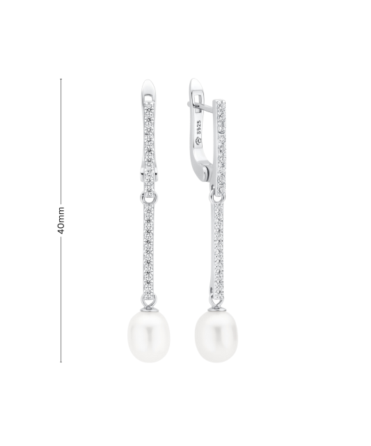 Hõbekõrvarõngad pärlite ja tsirkoonidega