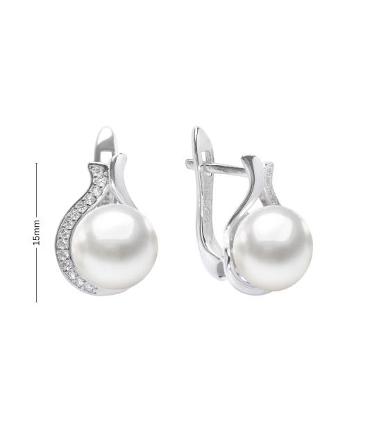 Серьги из серебра с жемчугом и цирконом