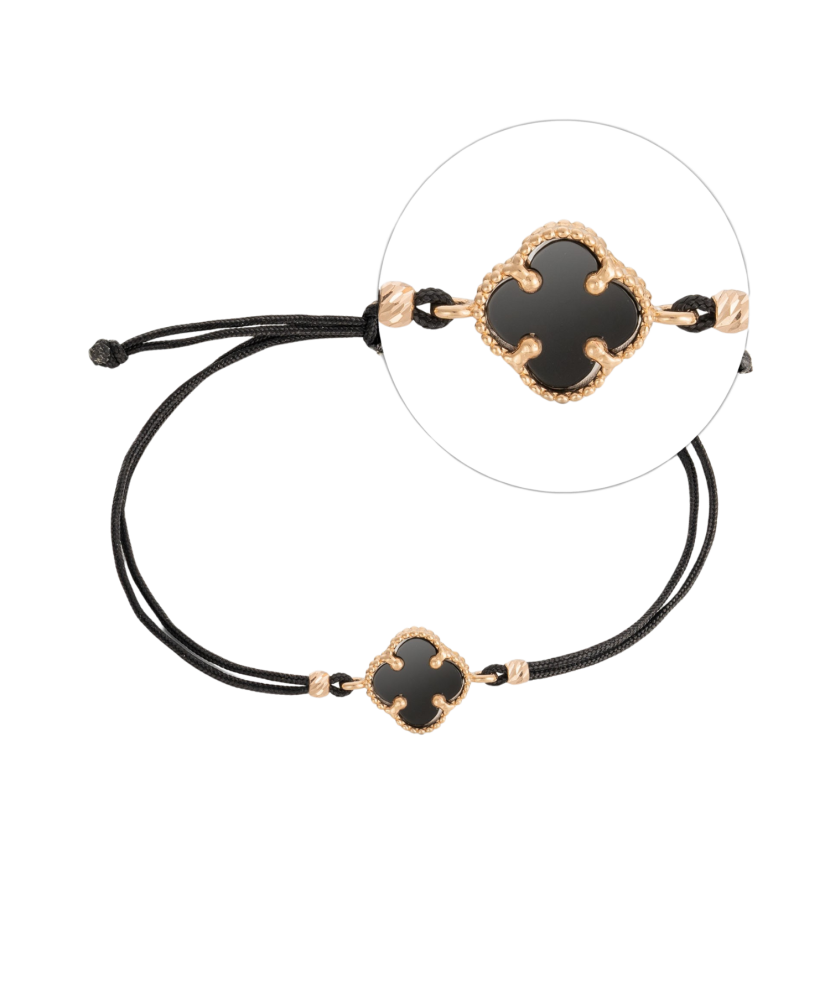 Браслет из красной нити с золотом и ониксом