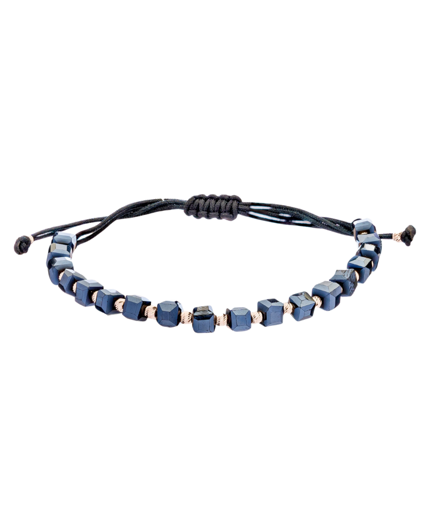 Mustast lõngast käevõru kulla ja Hematiitidega Goldinga 34U33-BNC08