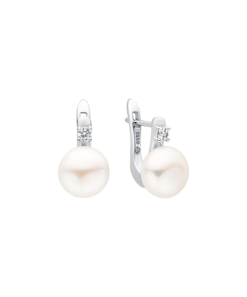 Hõbekõrvarõngad pärlite ja tsirkoonidega