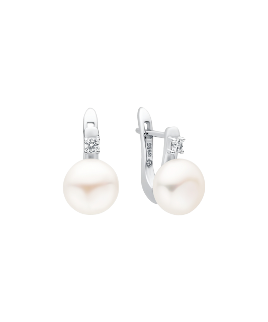 Hõbekõrvarõngad pärlite ja tsirkoonidega