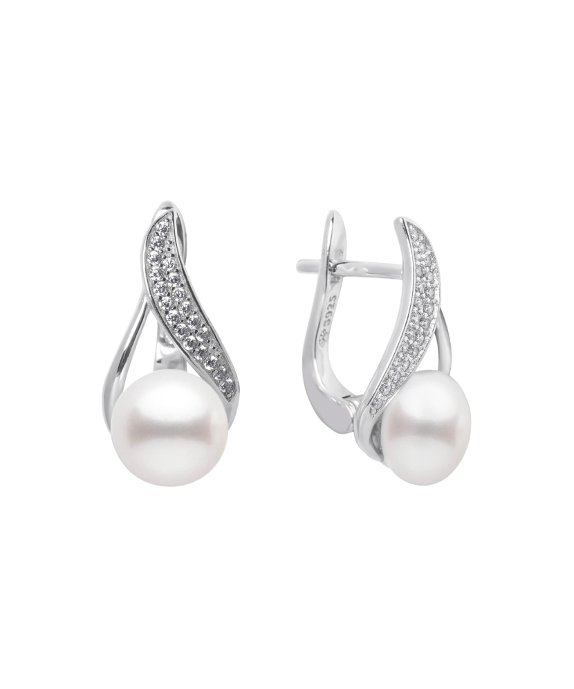 Hõbekõrvarõngad pärliteja tsirkooniga