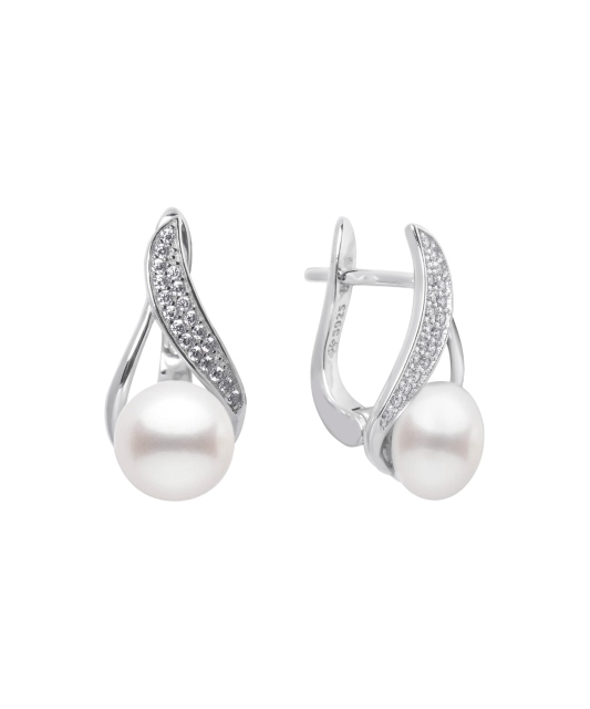Серьги из серебра с жемчугом и цирконами