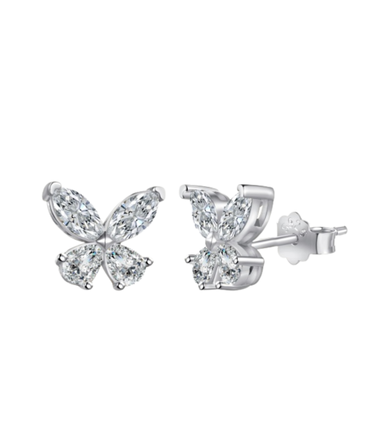 Hõbekõrvarõngad tsirkoonidega "Liblikad"