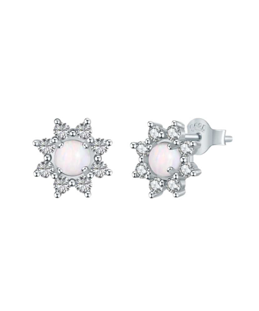 Hõbekõrvarõngad opaaliga ja tsirkoonidega