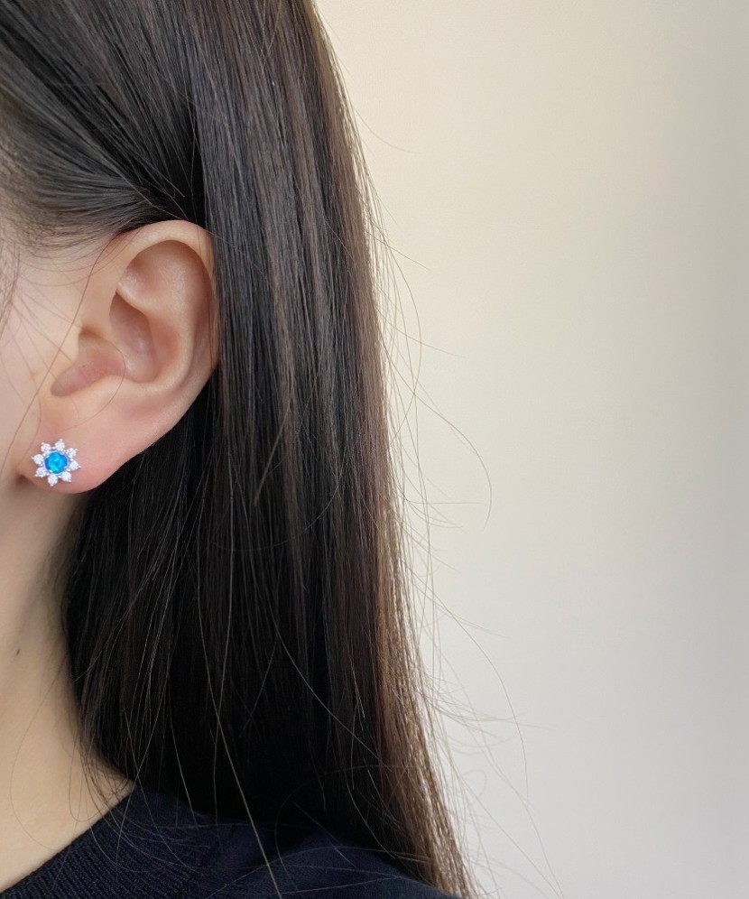 Hõbekõrvarõngad opaaliga ja tsirkoonidega