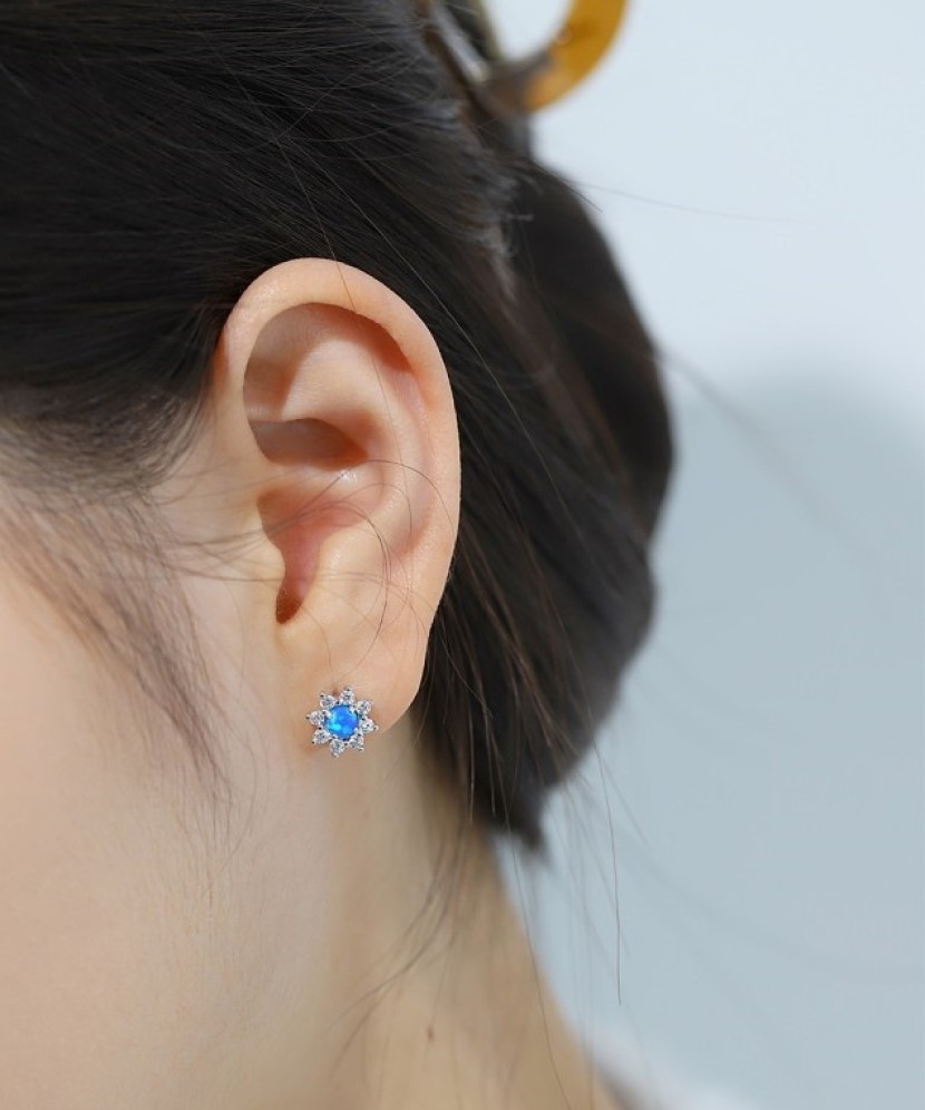 Hõbekõrvarõngad opaaliga ja tsirkoonidega