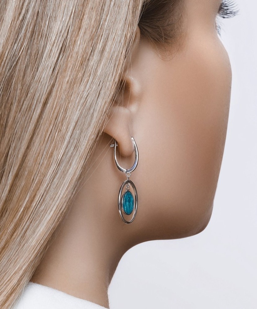 Sidabriniai auskarai su emale - Sidabriniai auskarai - Goldinga