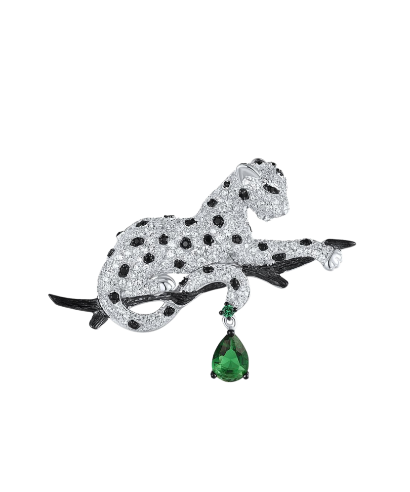 Серебряная брошь с цирконами и шпинелями