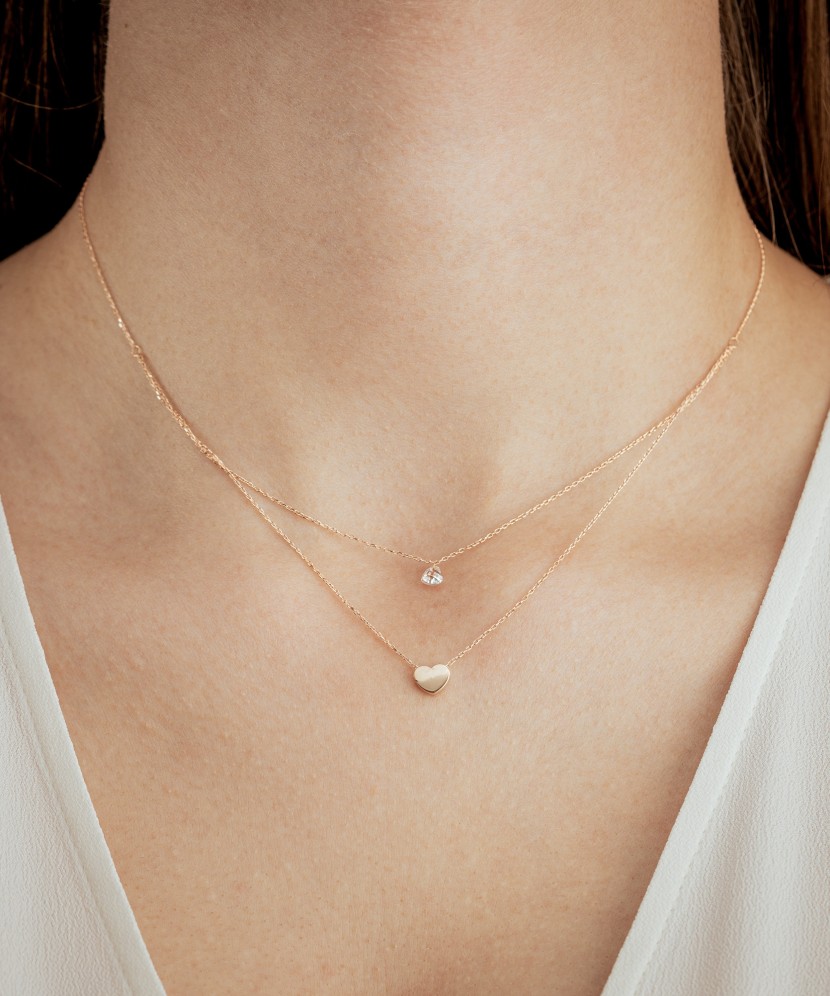 Золотая двойная цепочка с подвеской из циркона "Сердце"