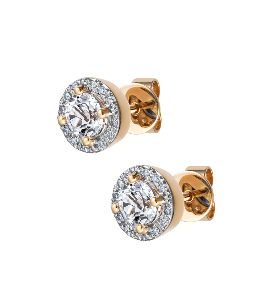 Kuldkõrvarõngad teemantide ja valge topaasiga