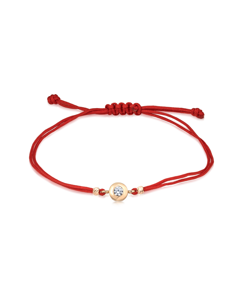 Красная нить на запястье с золотым циркониевым подвесом