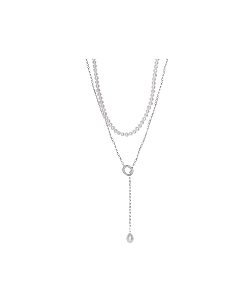 Колье из серебра с жемчугом и подвеска из циркония