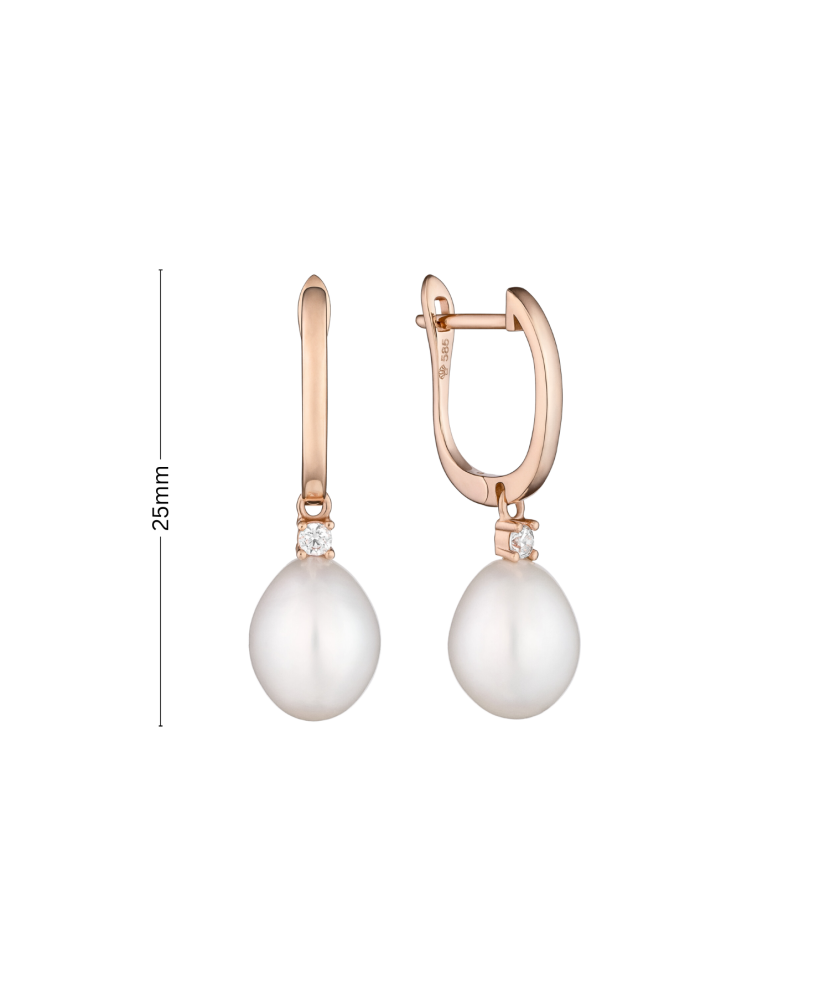 Kuldkõrvarõngad pärlite ja tsirkoonidega