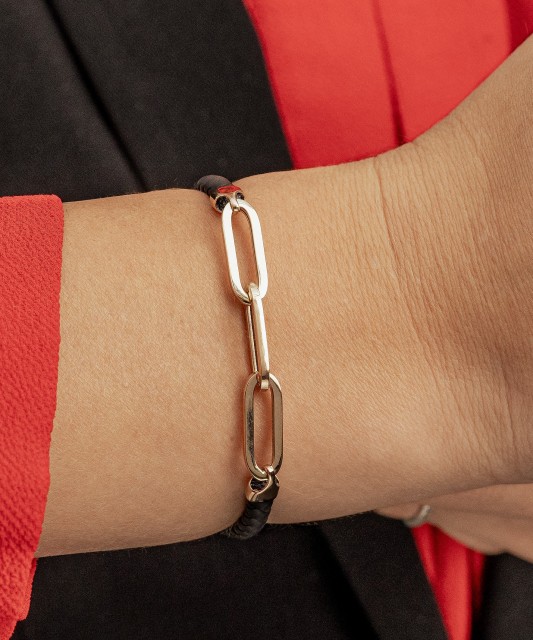 Кожаный браслет с вставками из золота и циркона