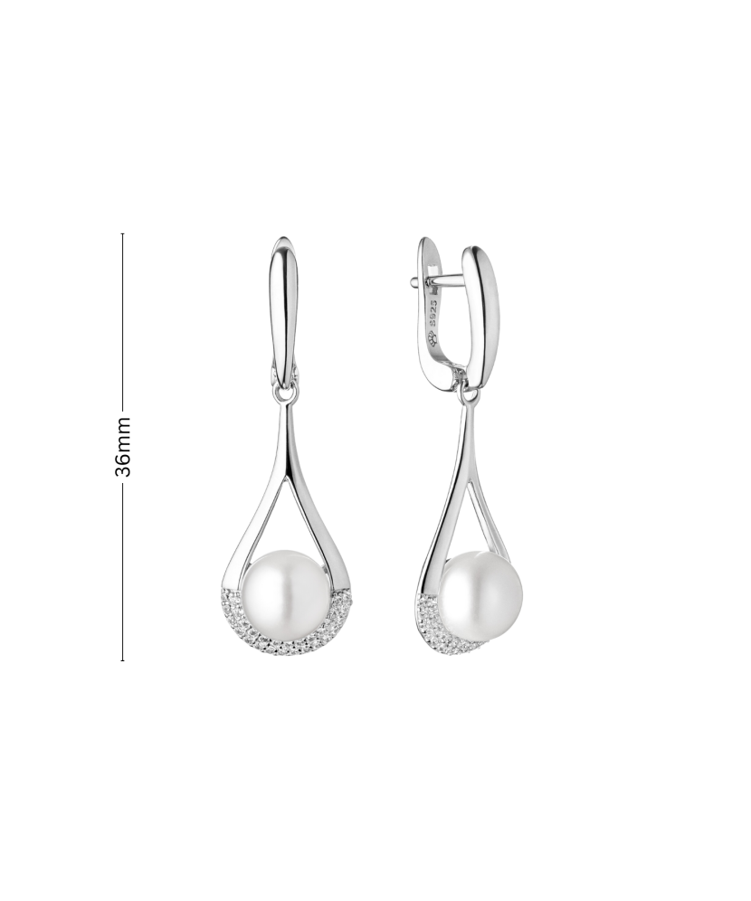 Hõbekõrvarõngad pärlite ja tsirkoonidega