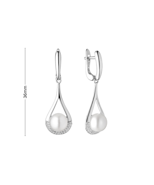 Hõbekõrvarõngad pärlite ja tsirkoonidega