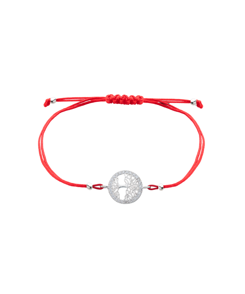 Punasest lõngast käevõru hõbedase ripatsiga "Elupuu" - Goldinga