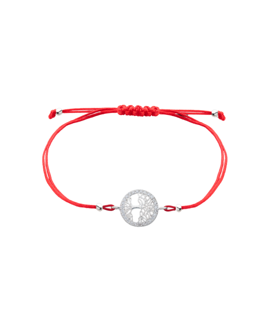 Punasest lõngast käevõru hõbedase ripatsiga "Elupuu" - Goldinga