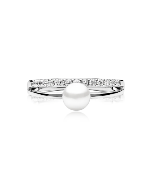 Hõbesõrmus pärlite ja tsirkoonidega