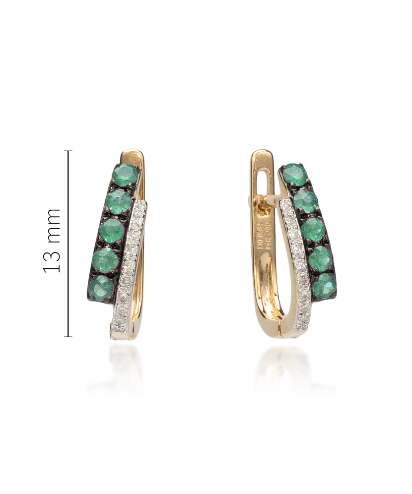 Geltono aukso auskarai su deimantais ir smaragdais